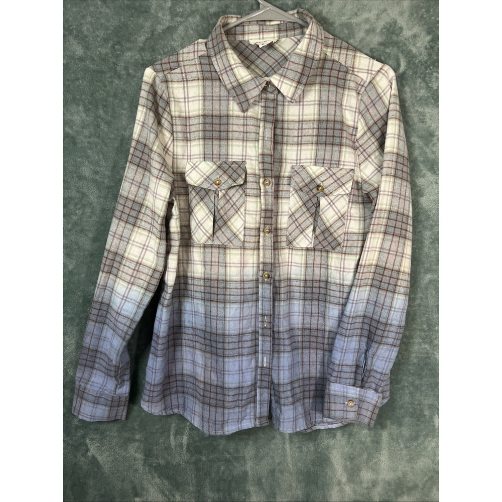 HEYSON: Ombré BLUE Dip Dyed Flannel Shirt Size SMALL‎
